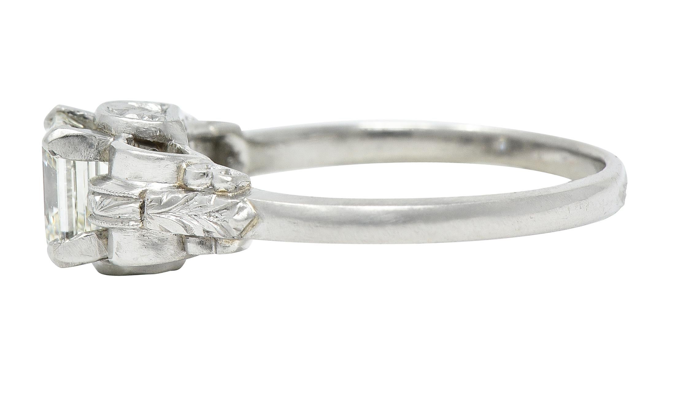 Art Deco 0.97 CTW Emerald Cut Diamond Platinum Vintage Engagement Ring GIA For Sale 2