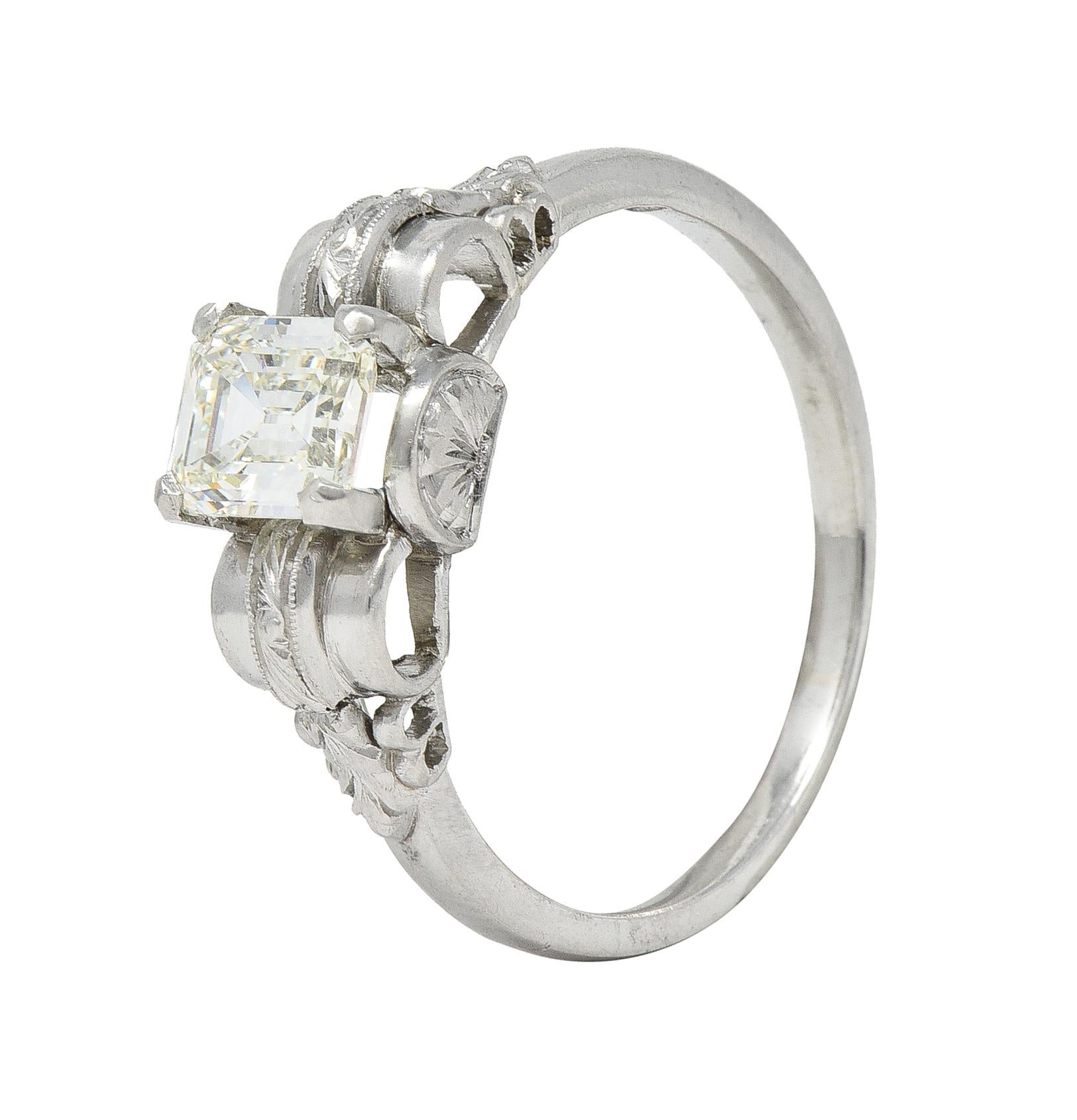 Art Deco 0.97 CTW Emerald Cut Diamond Platinum Vintage Engagement Ring GIA For Sale 5