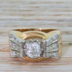 Art Deco 0.98 Carat Old Mine Cut Diamond Ring, French, circa 1925