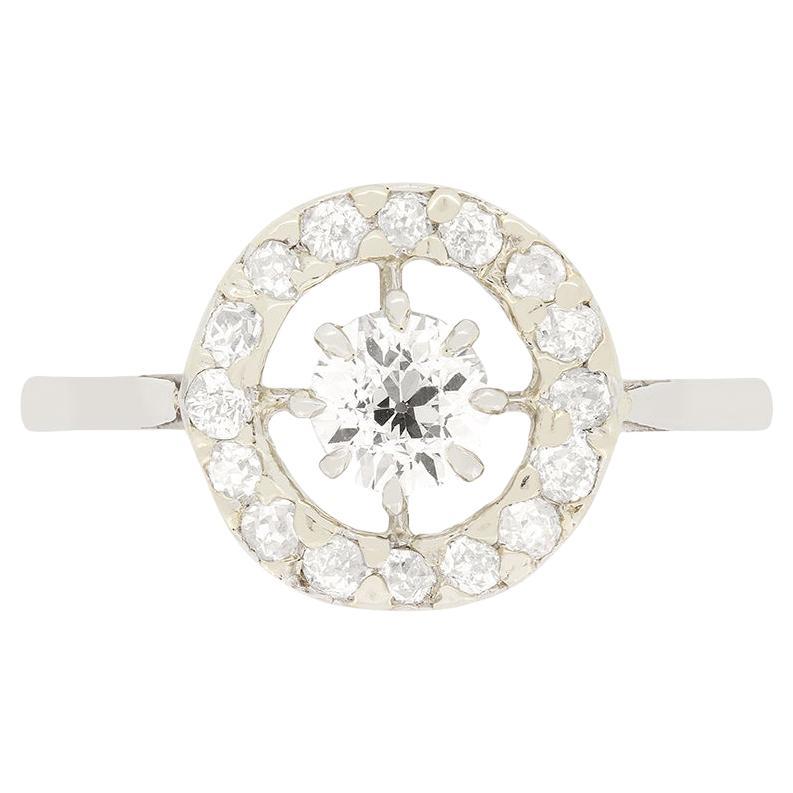Art Deco 0.98ct Diamond Cluster Ring, c.1920s For Sale