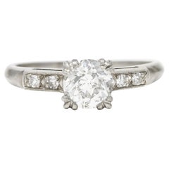 Art Deco 0.99 Carat Old European Diamond Platinum Engagement Ring GIA