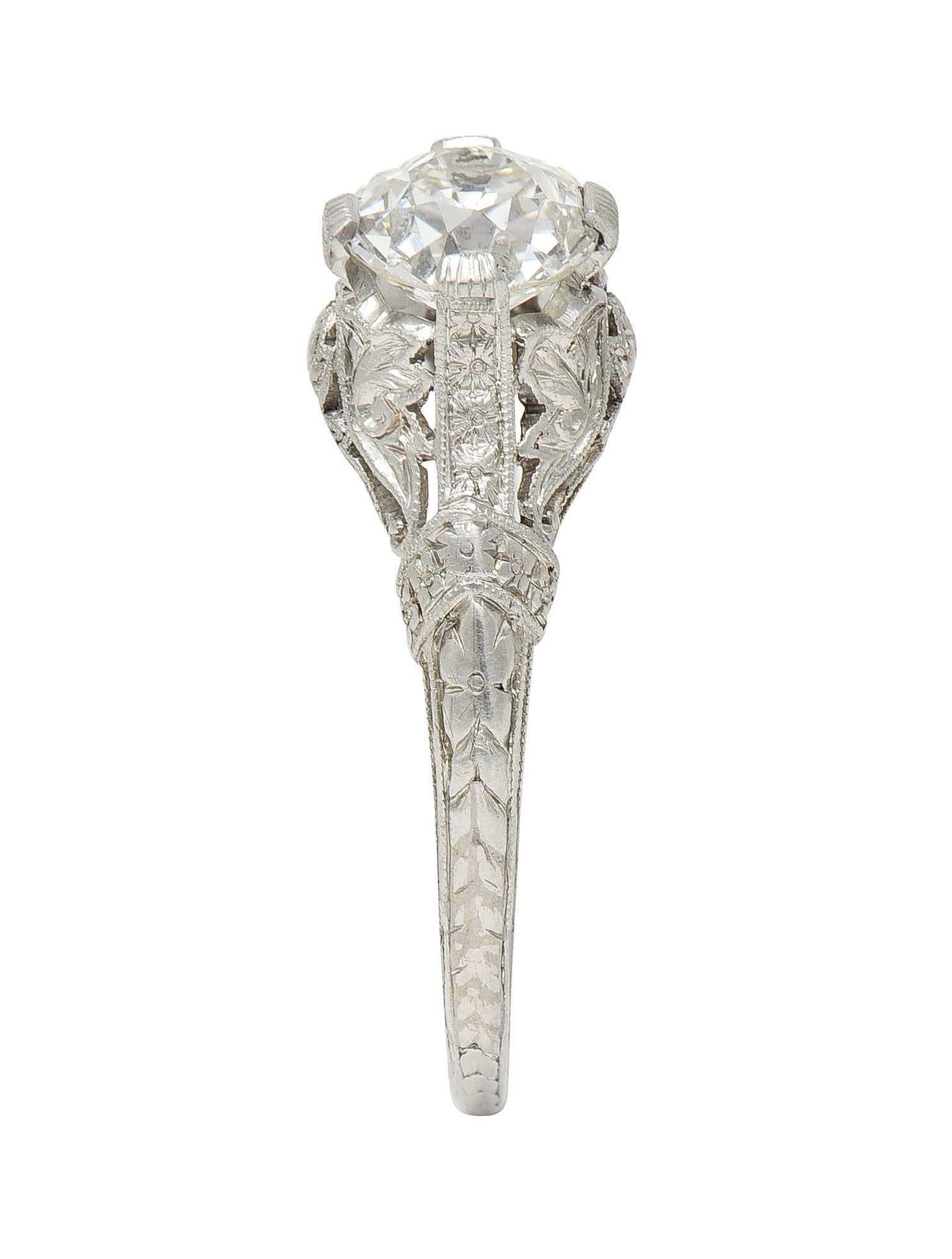 Bague de fiançailles lotus ancienne Art déco en platine avec diamants européens 0,99 carat certifiés GIA en vente 6