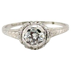 Art Deco 1/2ct Diamond Ring GIA H SI1 Platinum Antique Maison Birks Mined Stone