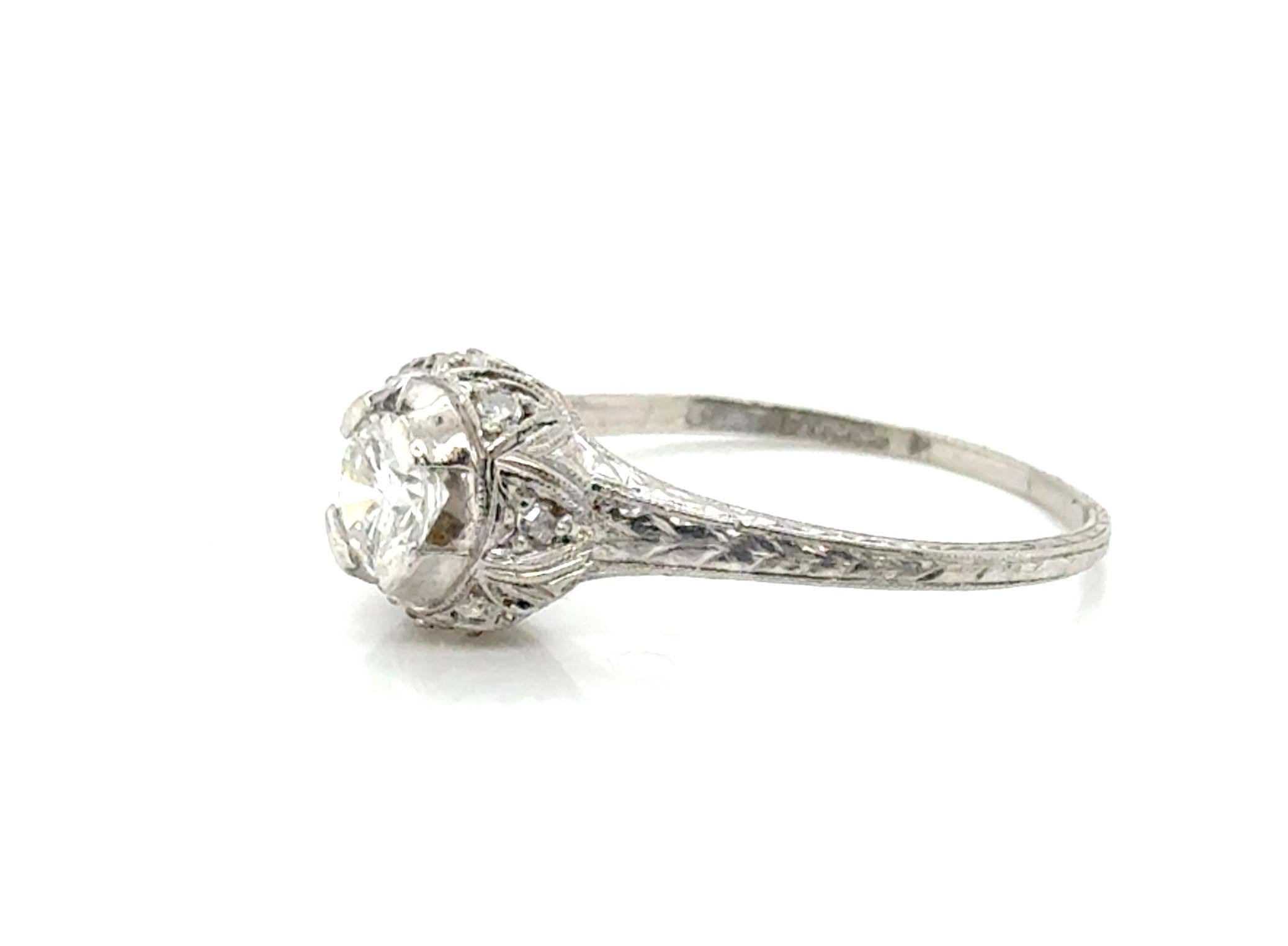 Round Cut Art Deco 1/2ct Diamond Ring GIA Platinum Antique Maison Birks Mined Stone For Sale