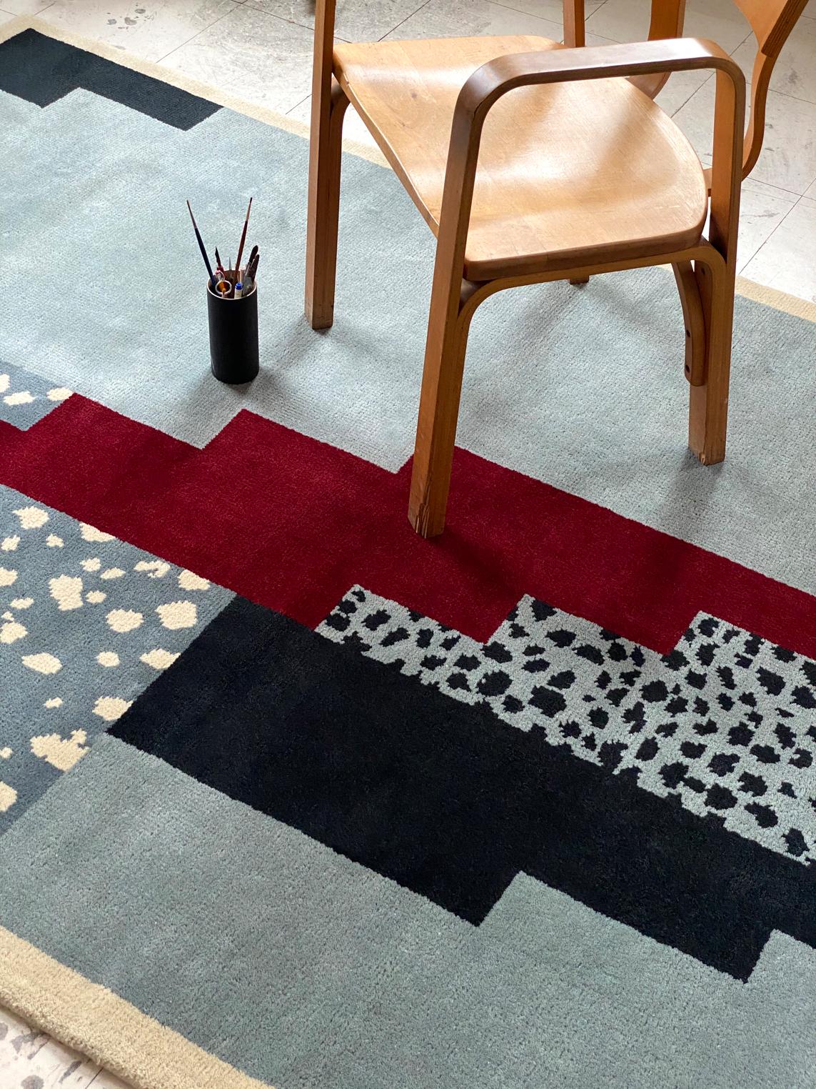 Art Decó 1 Azul, Alfombra de lana de diseño escandinavo Indio en venta