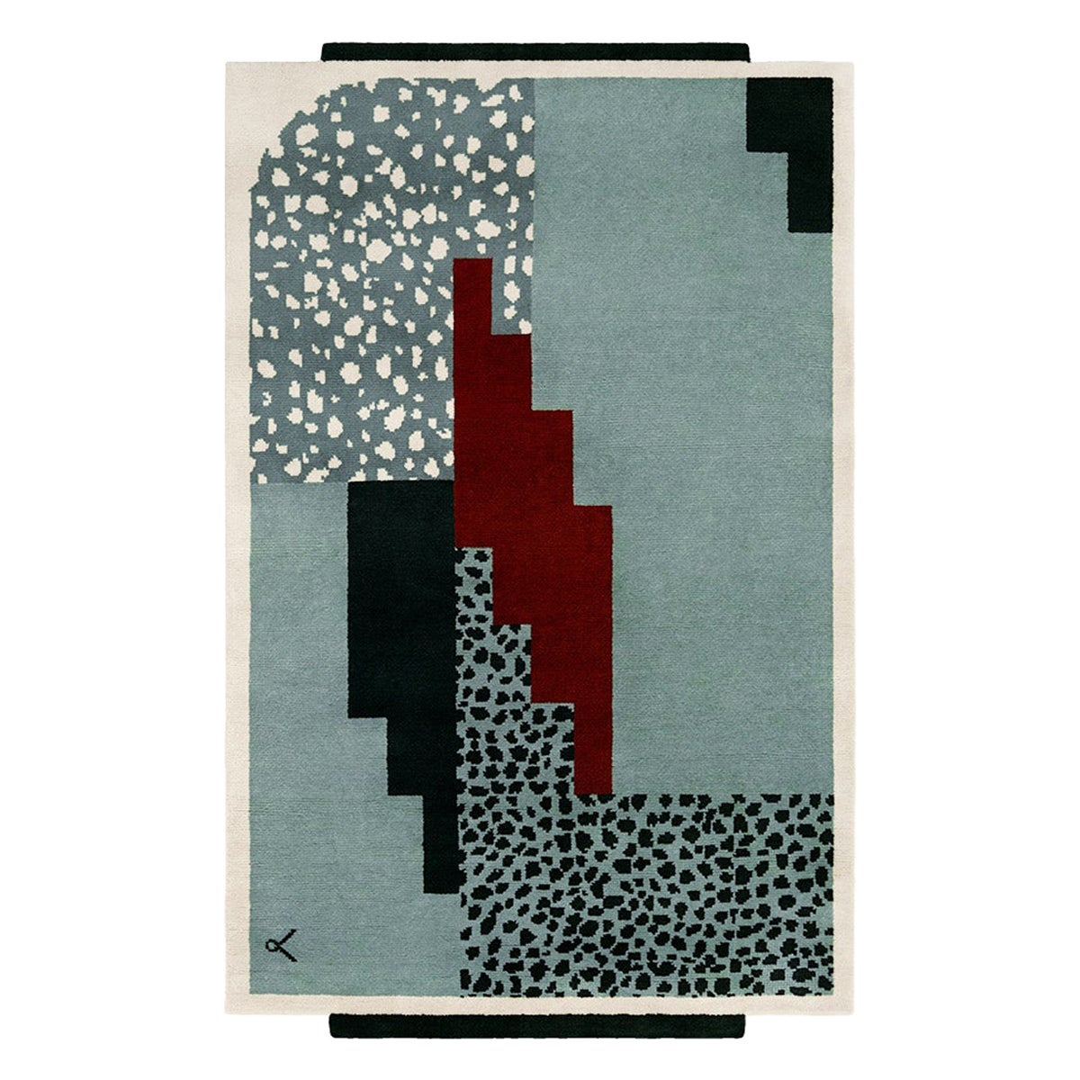 Art Deco 1 Blauer, Wollteppich in skandinavischem Design