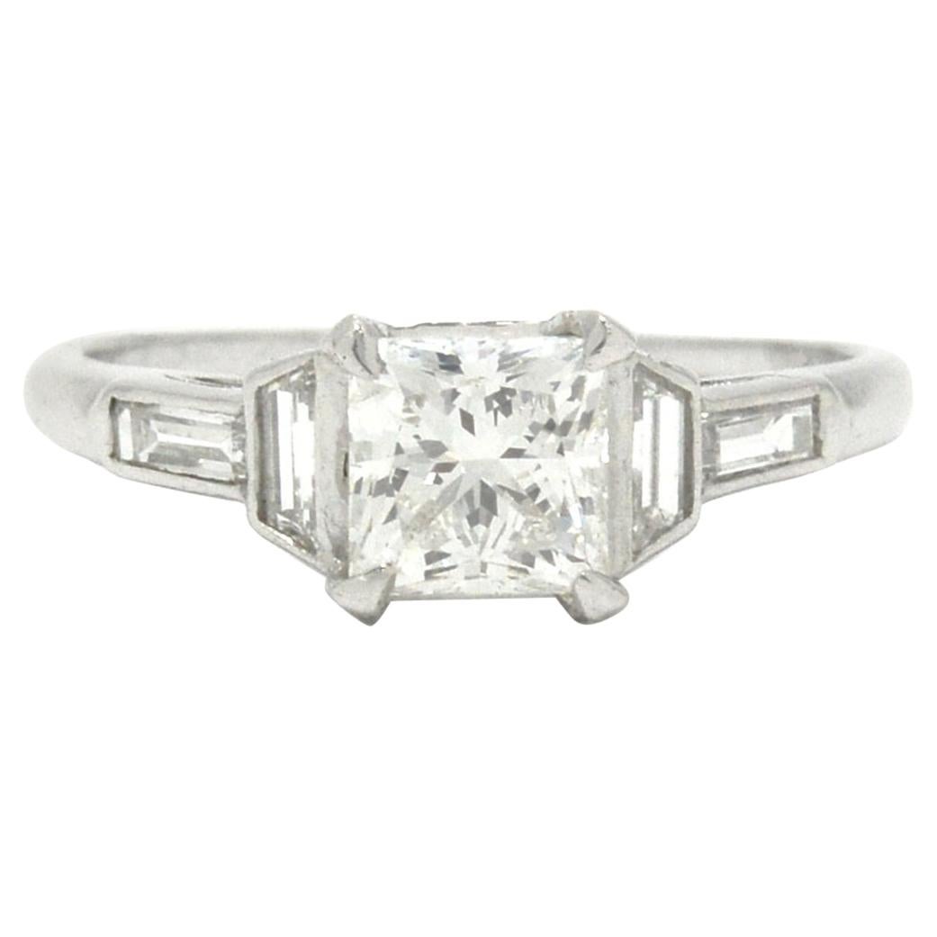 Art Deco 1 Carat Certified Princess Diamond Engagement Ring Platinum Solitaire