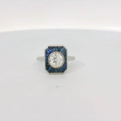 Art déco 1 Carat diamond and calibrated sapphire ring