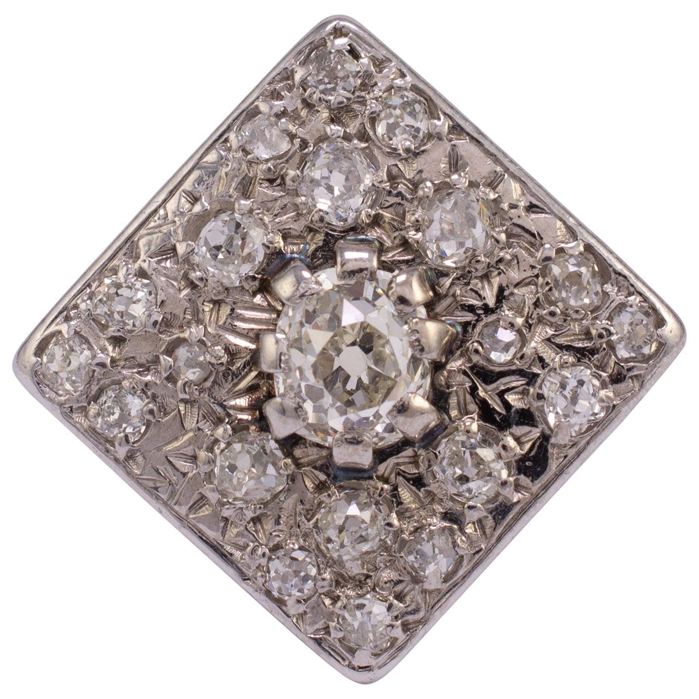 Art Deco Diamond Statement Ring 18 Karat White Gold For Sale