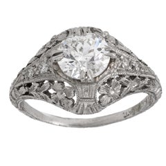 Art Deco Verlobungsring aus Platin mit 1 Karat Diamant im alten europäischen Schliff