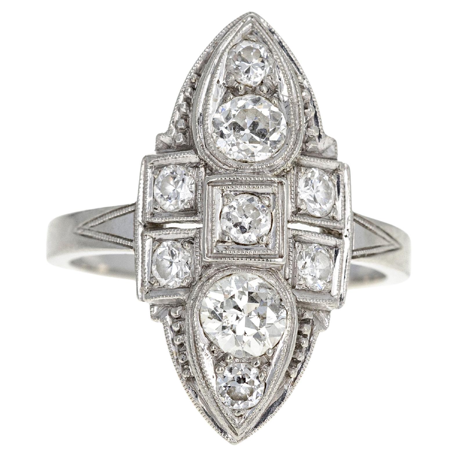 Anillo Escudo Art Decó 1 Quilate Diamante Corte Viejo Europeo