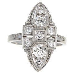 Bague bouclier Art déco en diamant taille européenne ancienne de 1 carat