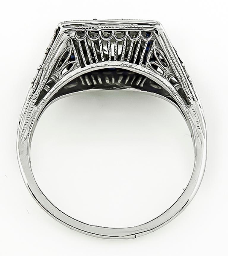 Old European Cut Art Deco 1 Carat Old European Diamond Sapphire Engagement Ring
