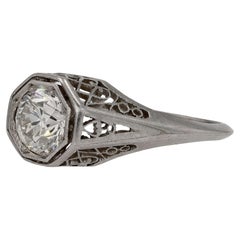 Antique Art Deco 1 Carat Old European Diamond Solitaire Engagement Ring