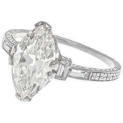 Art Deco 1 Carat Plus  Carat Marquise Cut Diamond Platinum Engagement Ring