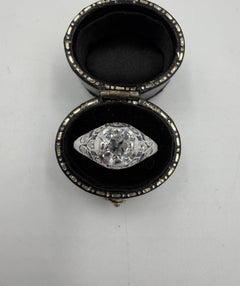 Art Deco 1 Karat TW Diamant 18k Weißgold Verlobungsring CIRCA 1925