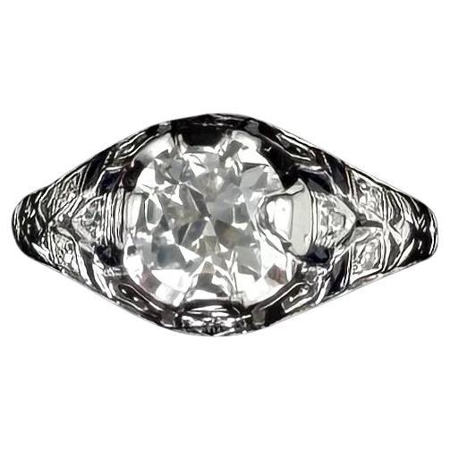 Art Deco 1 Carat TW Diamond 18k White Gold Engagement Ring Circa 1925