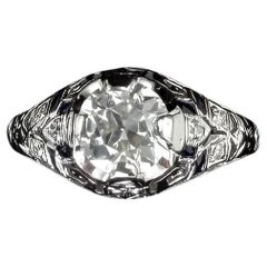 Art Deco 1 Carat TW Diamond 18k White Gold Engagement Ring Circa 1925