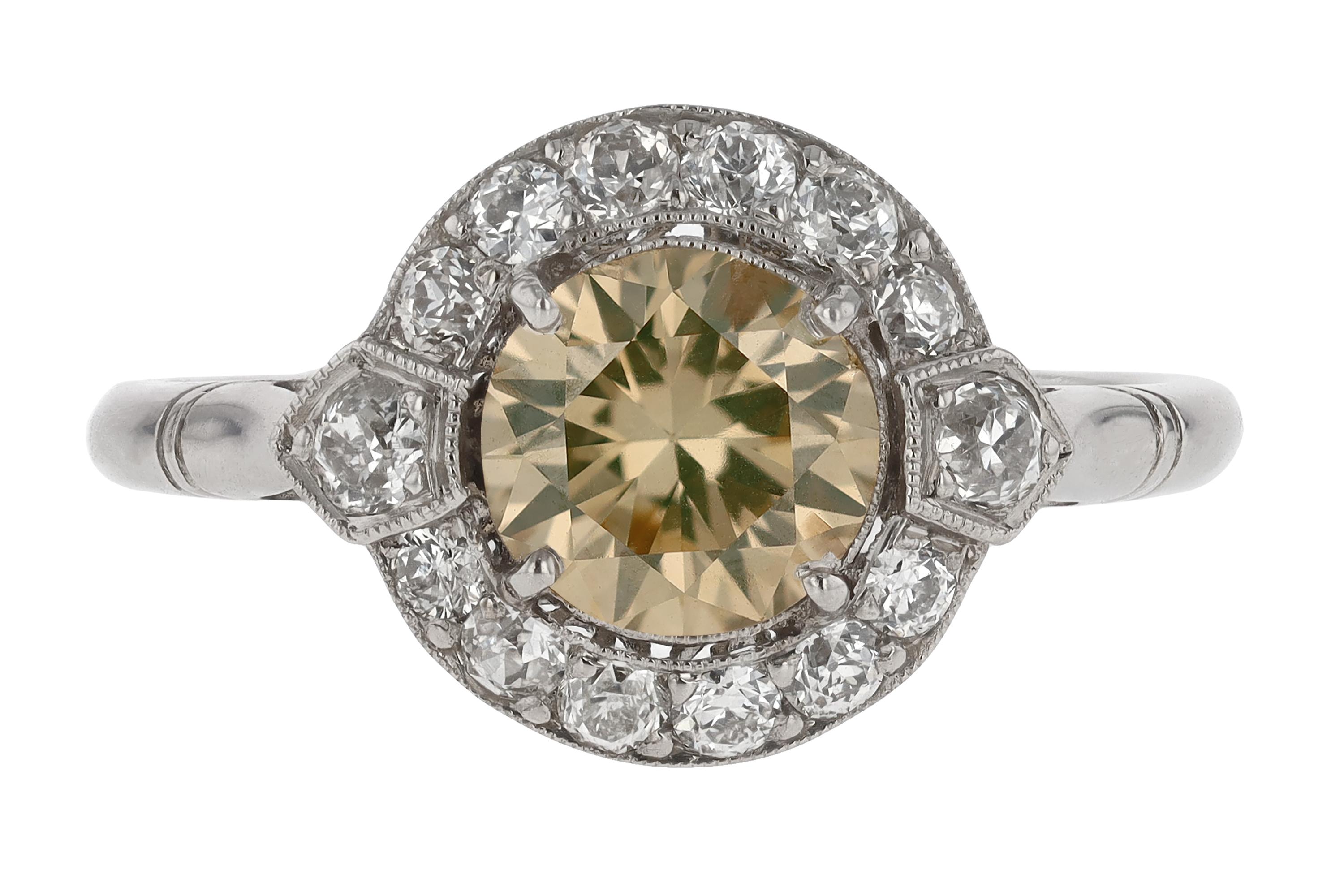 Women's Antique Art Deco 1 Carat Yellow Diamond Engagement Ring For Sale