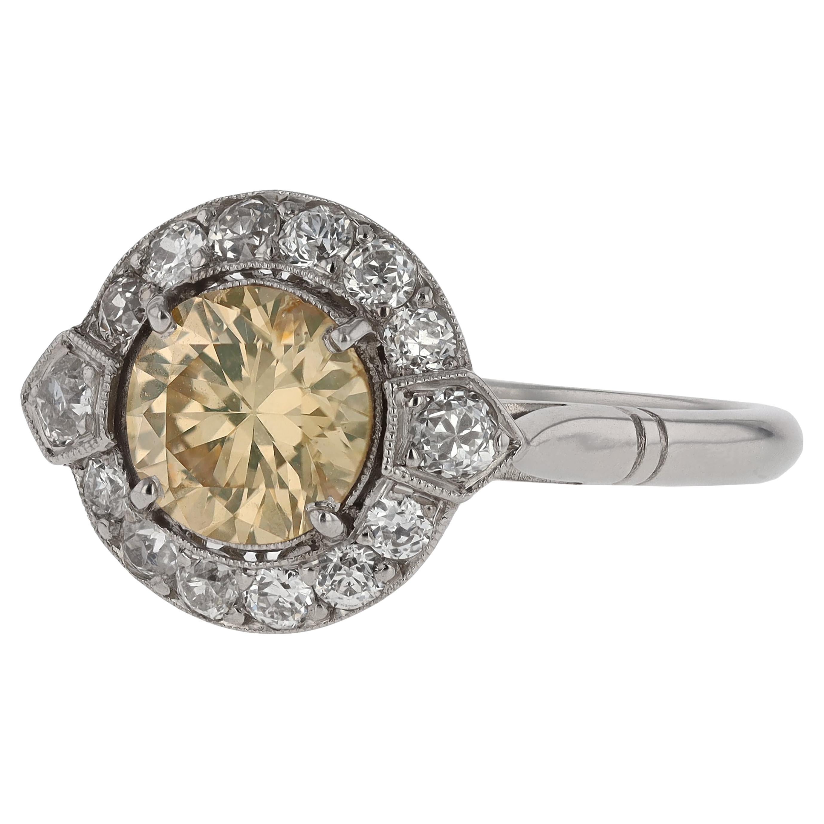 Antique Art Deco 1 Carat Yellow Diamond Engagement Ring For Sale