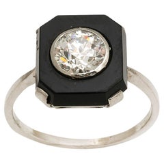 Bague de fiançailles Art déco en platine avec diamant de 1.10 carat et onyx