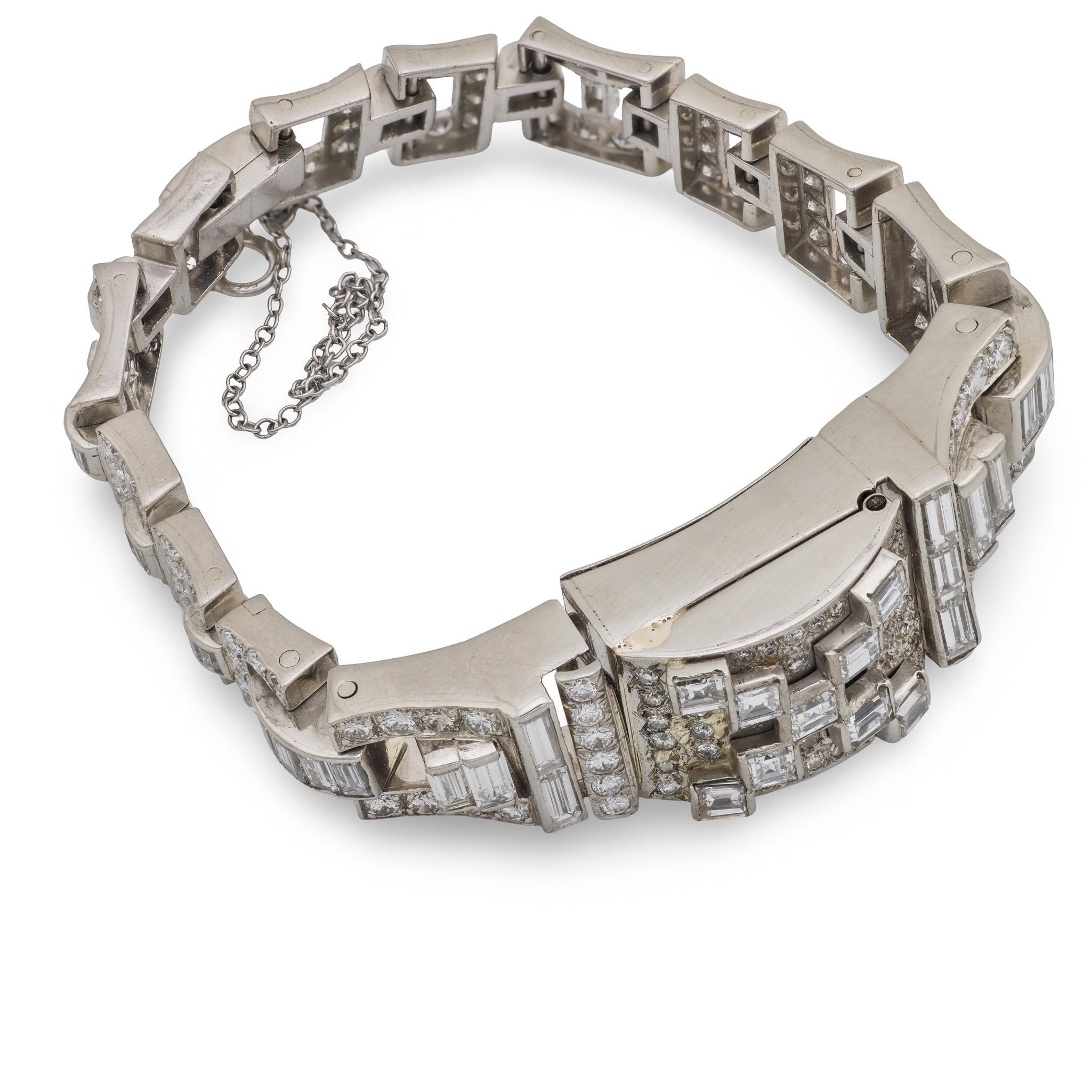 Art déco Bracelet tank art déco en platine et diamant 10 carats en vente