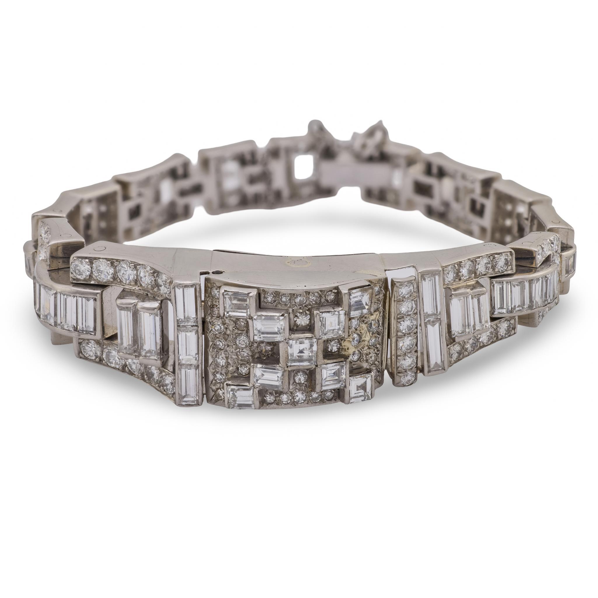 Bracelet tank art déco en platine et diamant 10 carats en vente