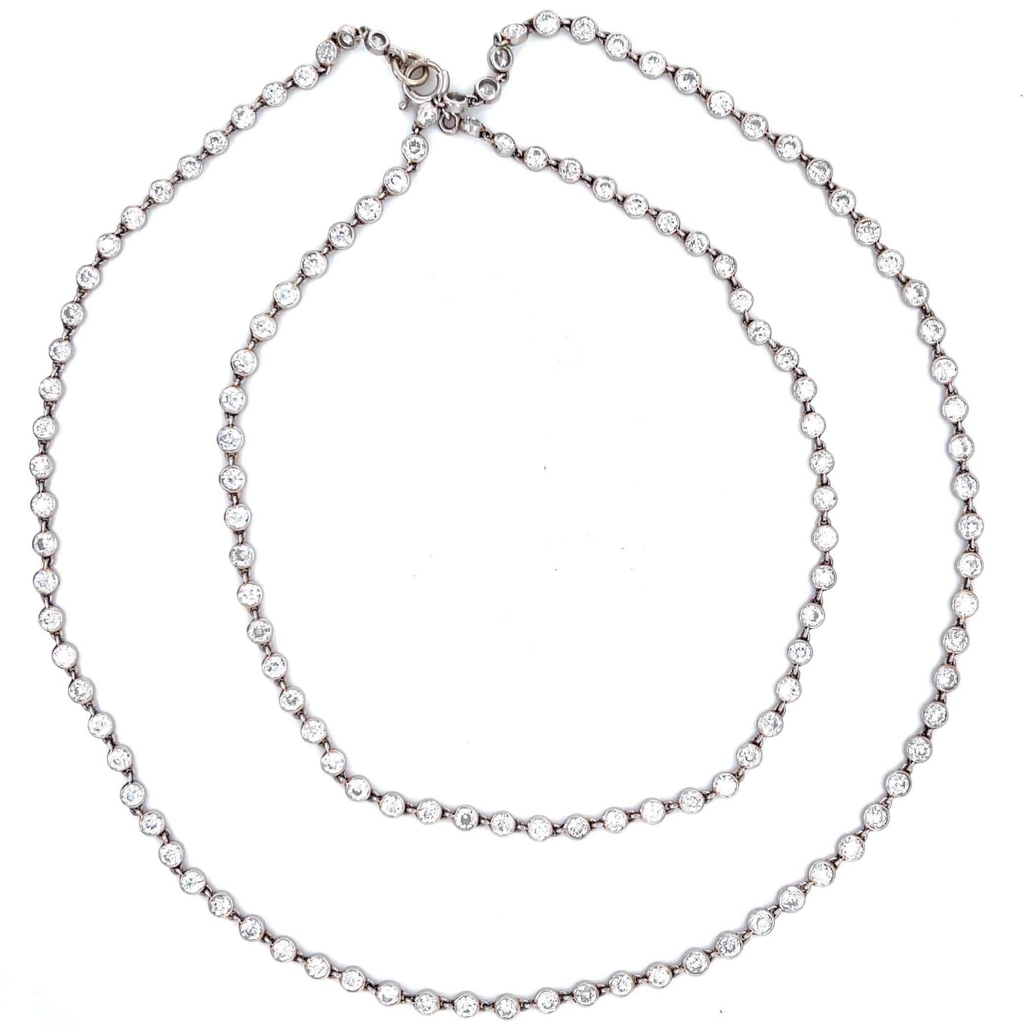 Women's or Men's Art Deco 10 Carat Old European Cut Diamond Platinum Necklace