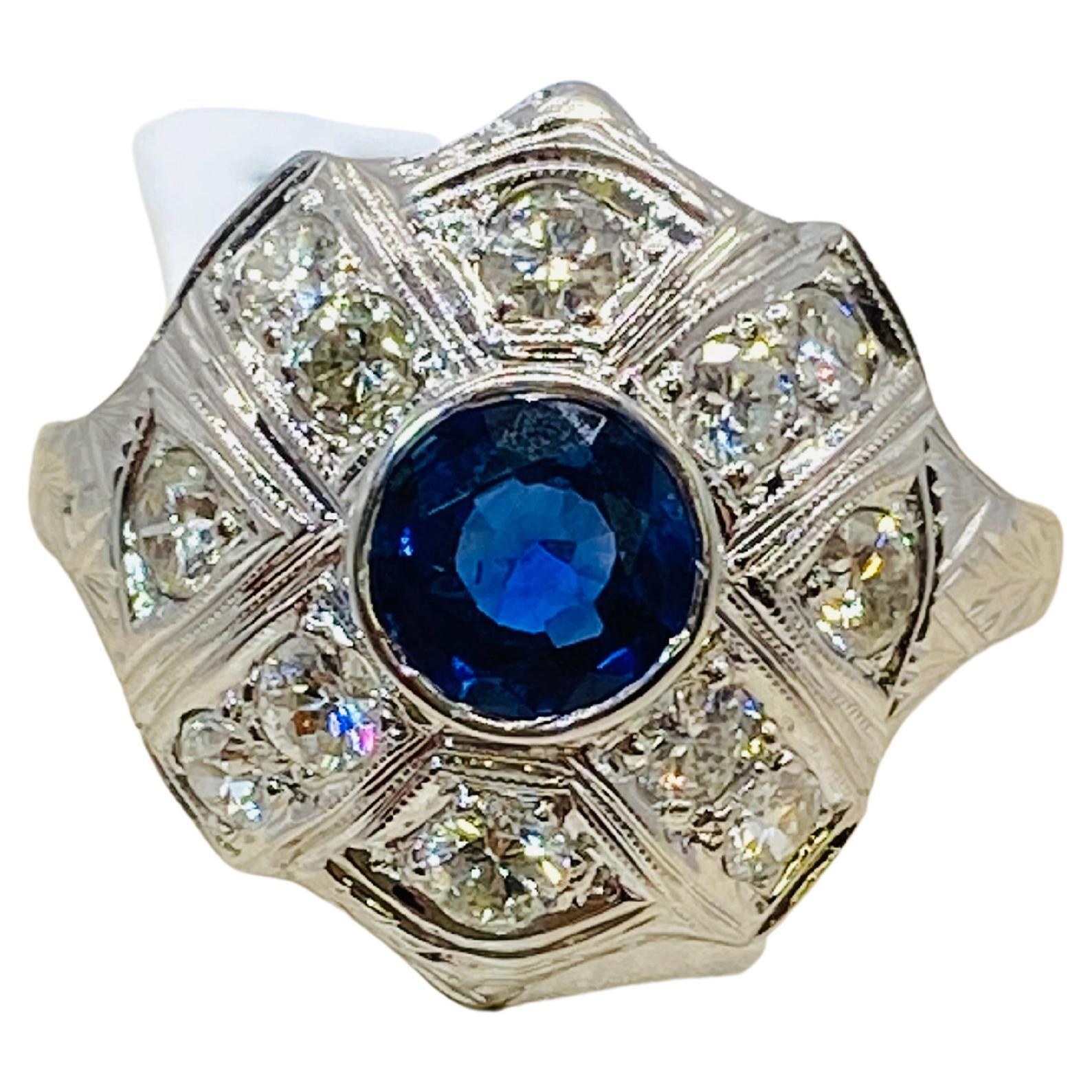 Art Deco 1.0 Carat Sapphire and Diamond Ring For Sale