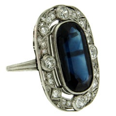 Vintage Art Deco 10 Carat Sapphire Diamond Platinum Ring