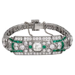 Art Deco 10 carat total weight diamond emerald platinum bracelet