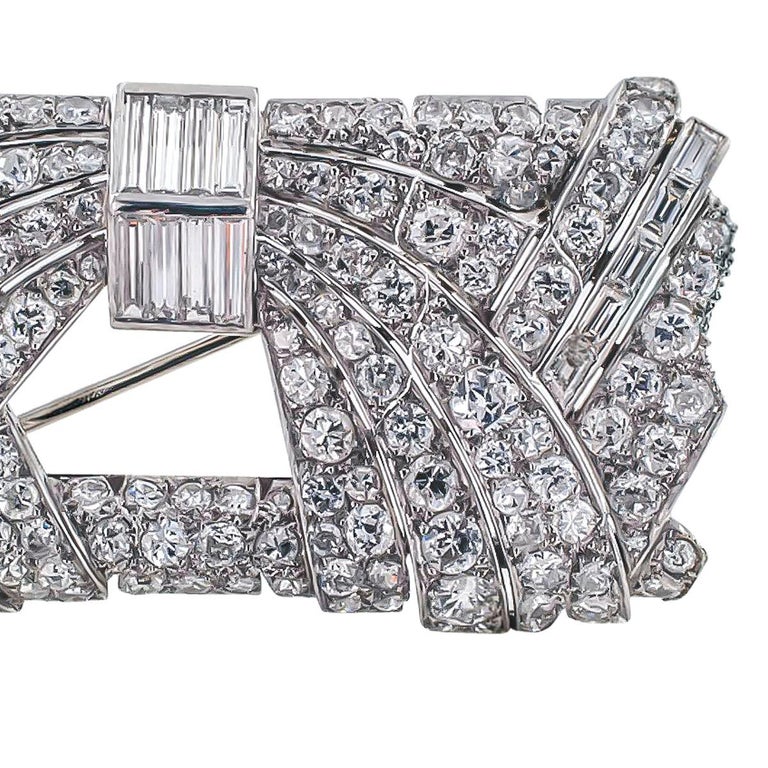 Women's or Men's Art Deco 10 Carat Diamond Platinum Brooch For Sale