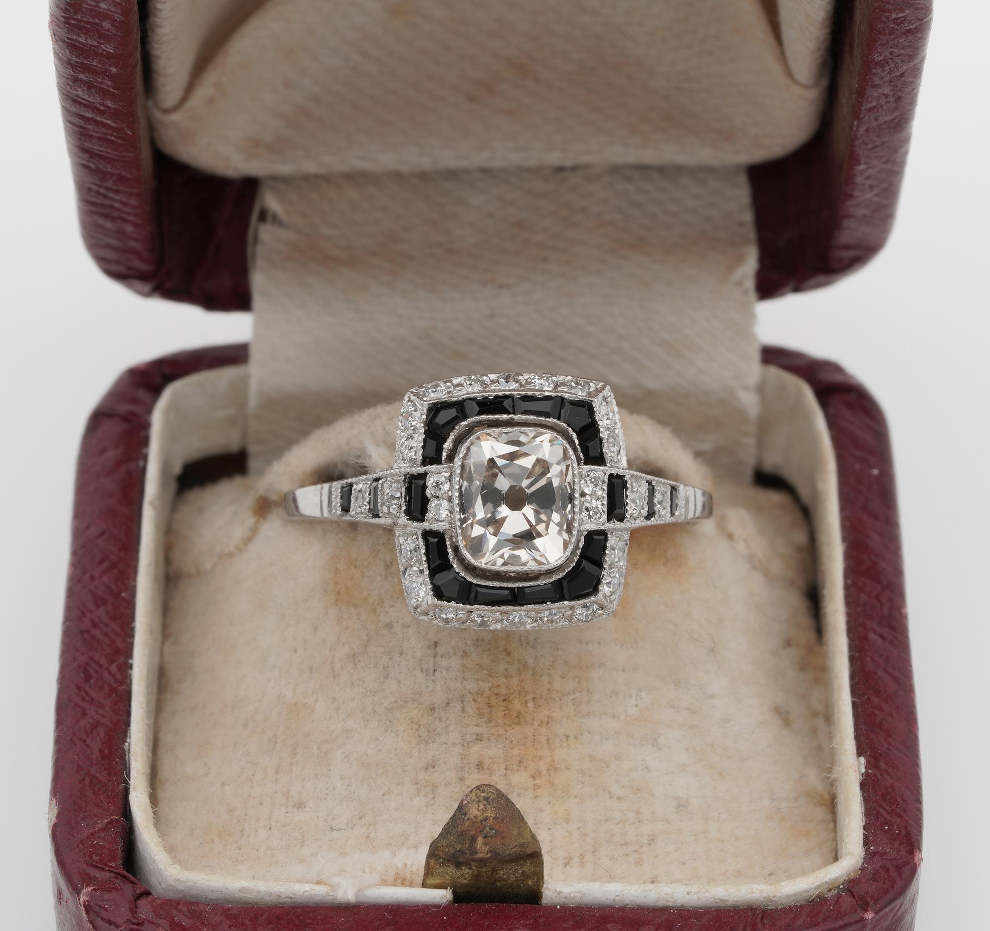 Spotlight on Personality

Sought after today as it was in the 20's /30's Art Deco jewellery possess distinctive design and quality workmanship
This striking Art Deco engagement ring has been artful crafted of solid platinum
Amazing geometric pattern