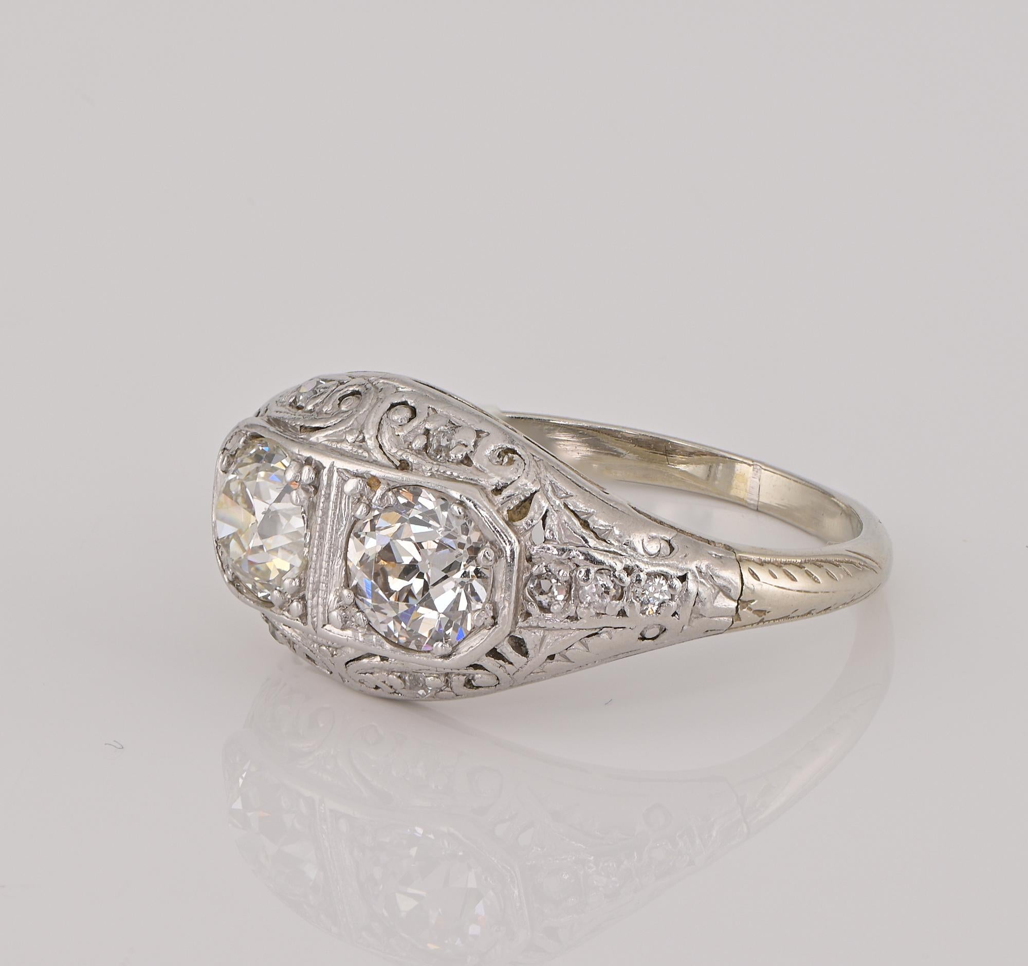 Art Deco 1.0 Ct Twin Diamond Plus 18 KT Filigree ring For Sale 5