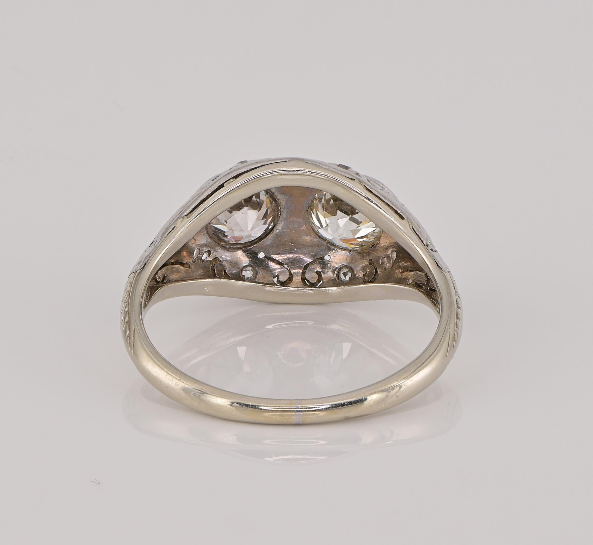 Art Deco 1.0 Ct Twin Diamond Plus 18 KT Filigree ring For Sale 6