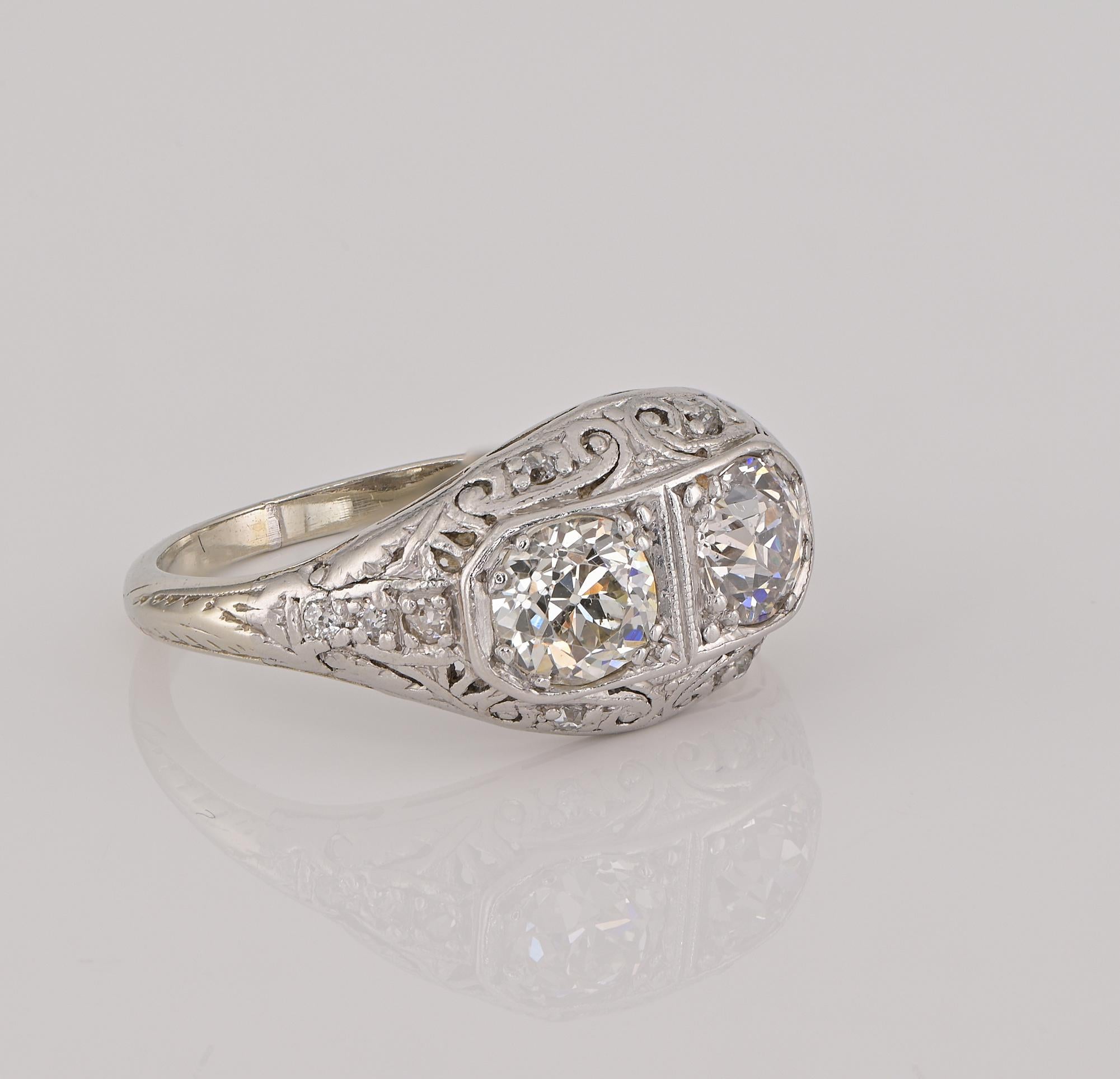 Art Deco 1.0 Ct Twin Diamond Plus 18 KT Filigree ring For Sale 2