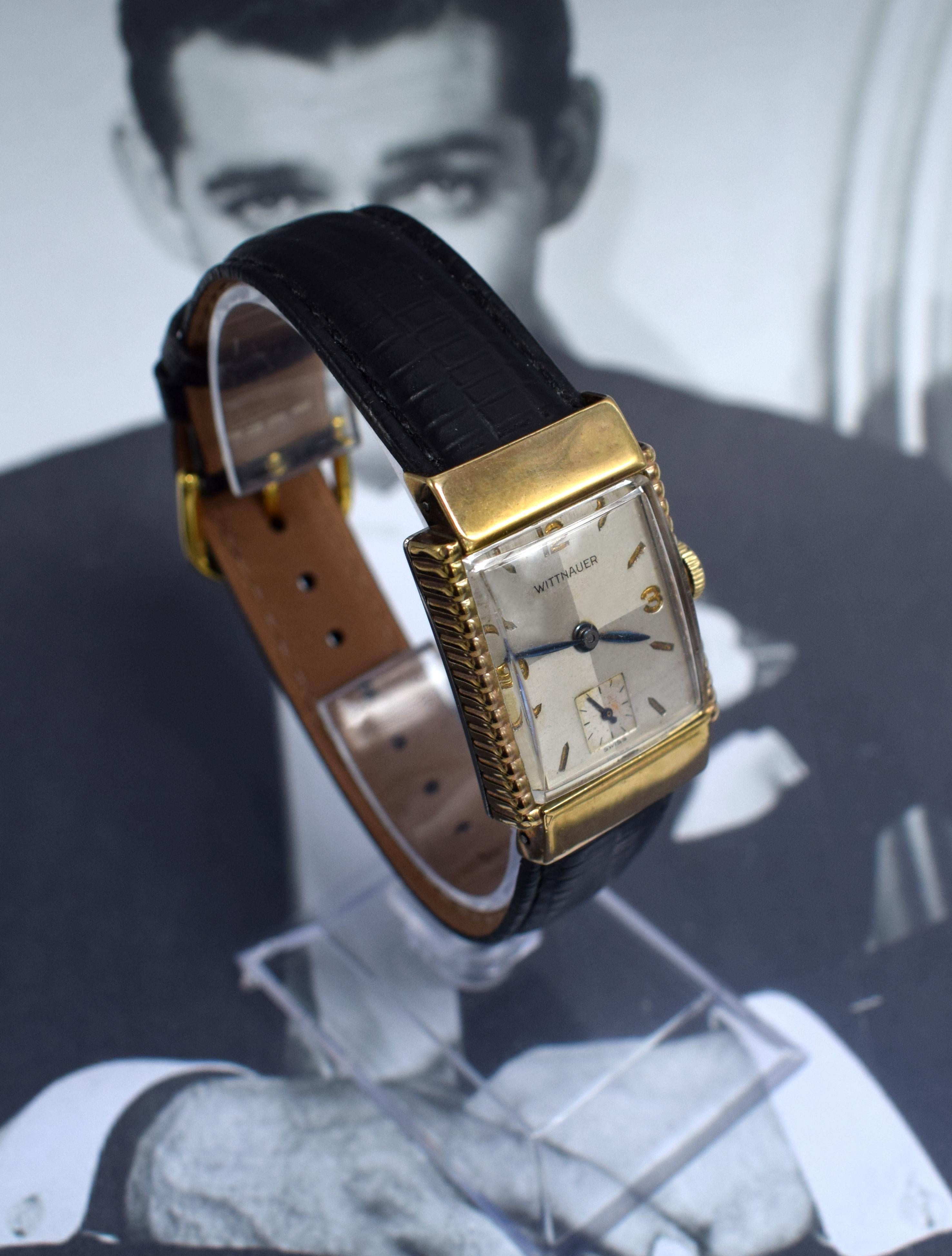 Art Deco 10 Karat Gold Filled Wittnauer Gents Wristwatch In Good Condition In Westward ho, GB