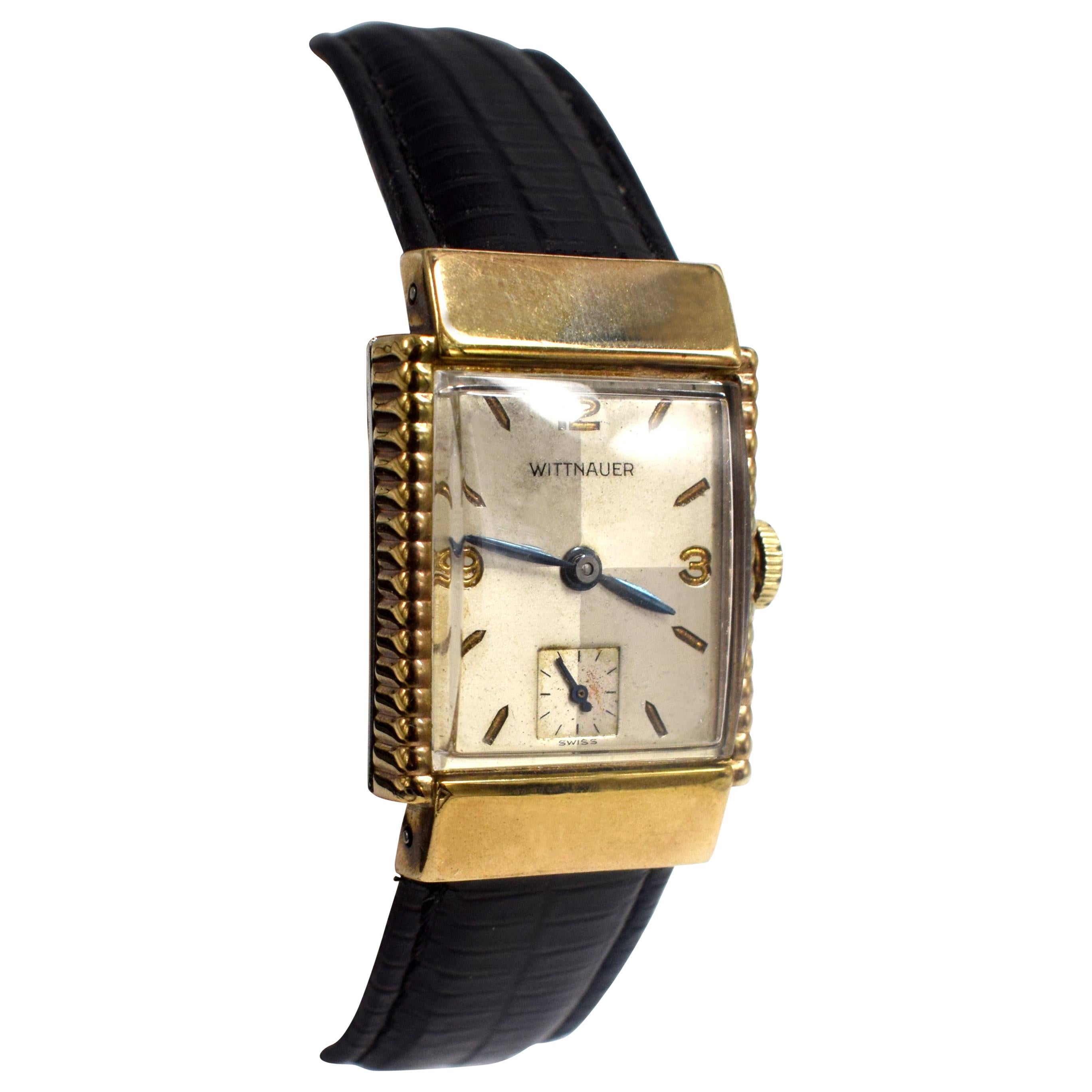 Art Deco 10 Karat Gold Filled Wittnauer Gents Wristwatch