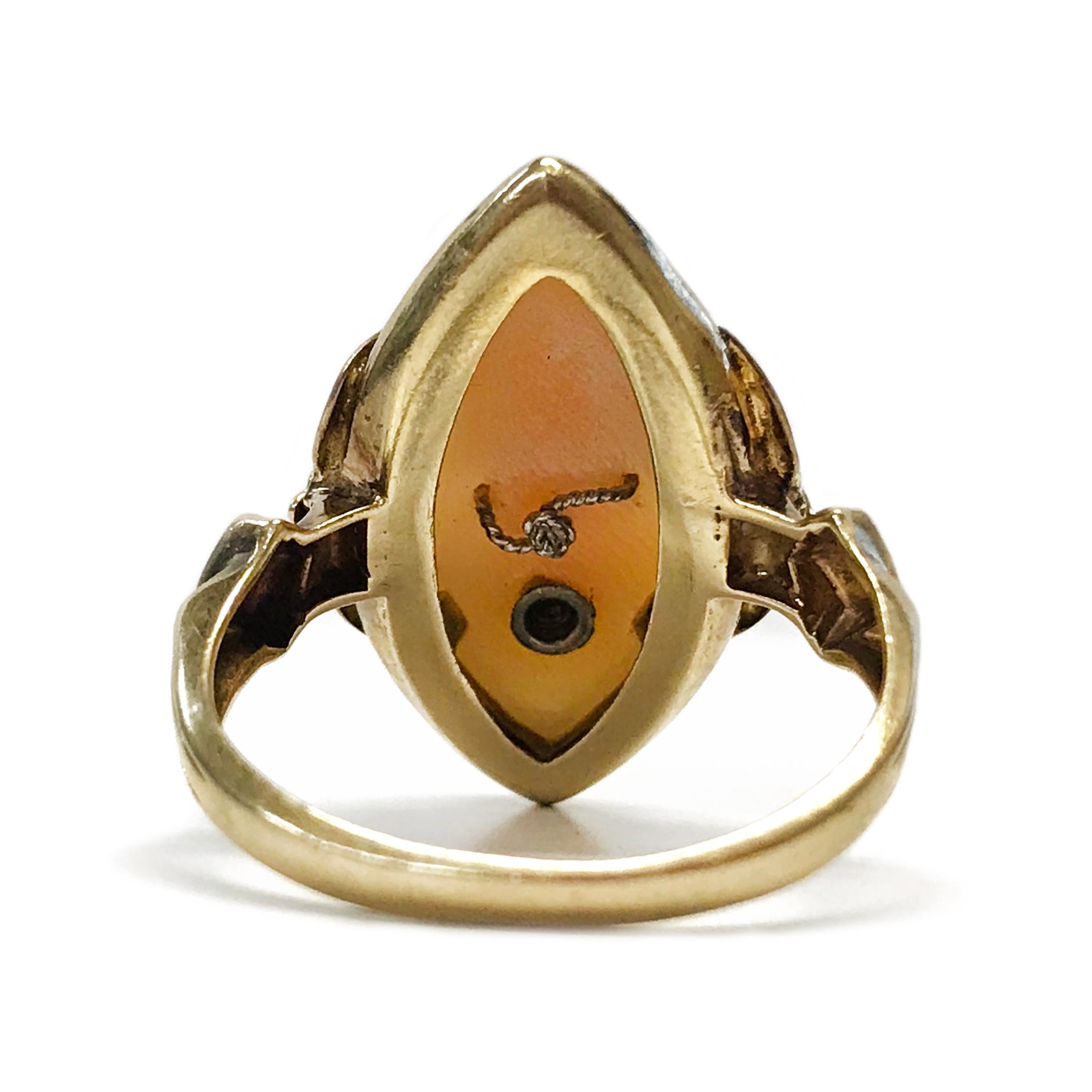 Round Cut Art Deco 10 Karat Tri-Tone Cameo Diamond Ring For Sale