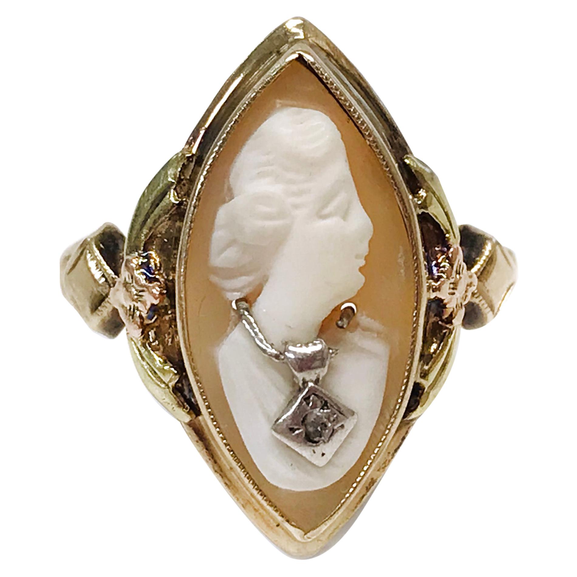 Art Deco 10 Karat Tri-Tone Cameo Diamond Ring For Sale