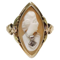 Art Deco 10 Karat Tri-Tone Cameo Diamond Ring