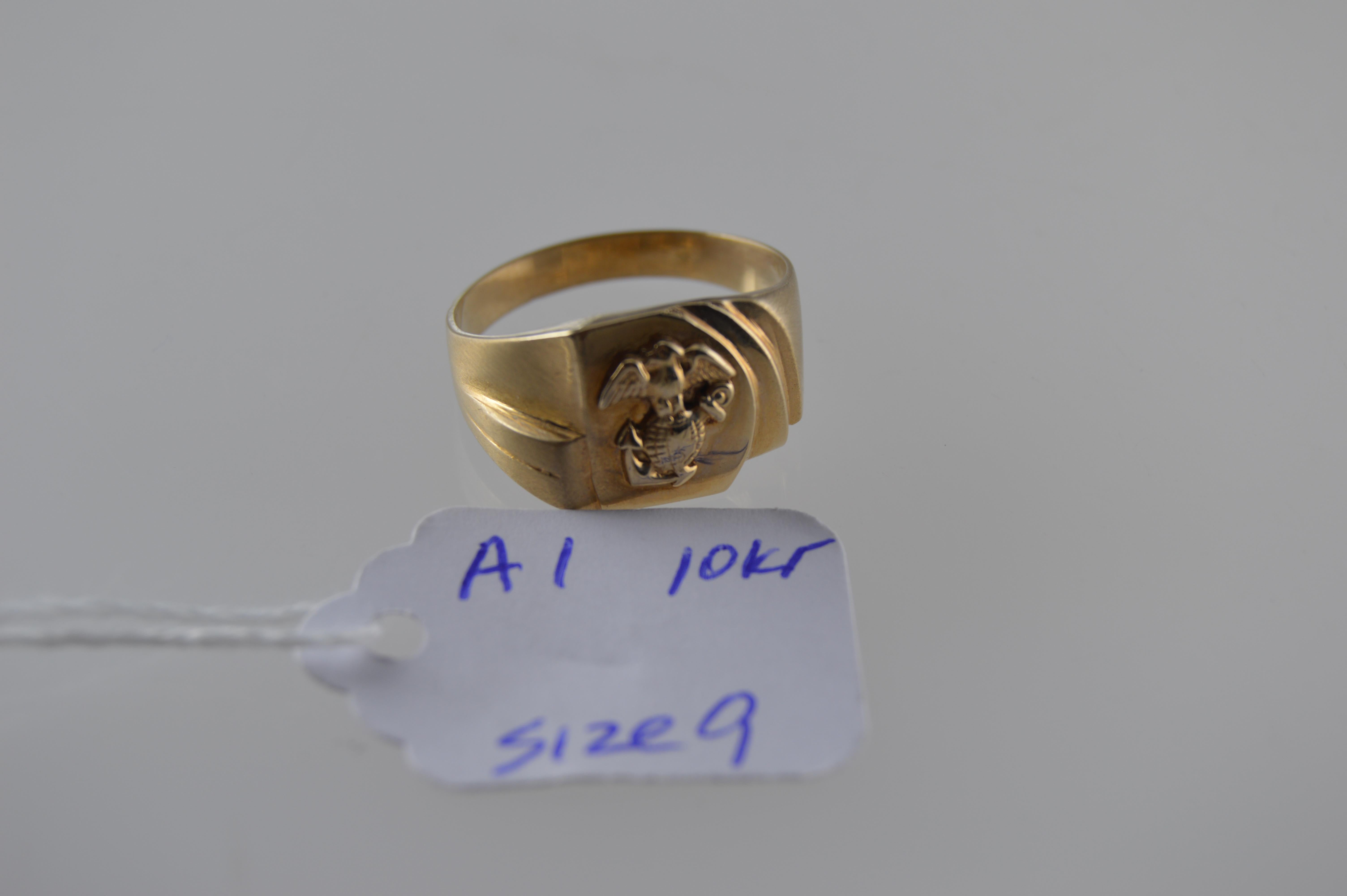 STYLE / REFERENCE: Art Deco 
METAL / MATERIAL: 10Kt. Solid Gold Die Struck 
CIRCA / YEAR: 1953
SIZE: 9

This wonderful hand made signet ring is done in a classic Art Deco Style. The insignia looks to be from the Unites States Naval Academy. It is