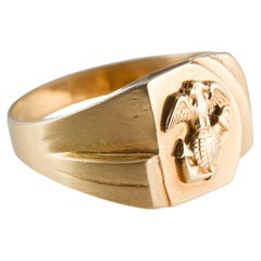 Art Deco 10 Karat Solid Gold Unisex United States Naval Insignia Ring from 1953