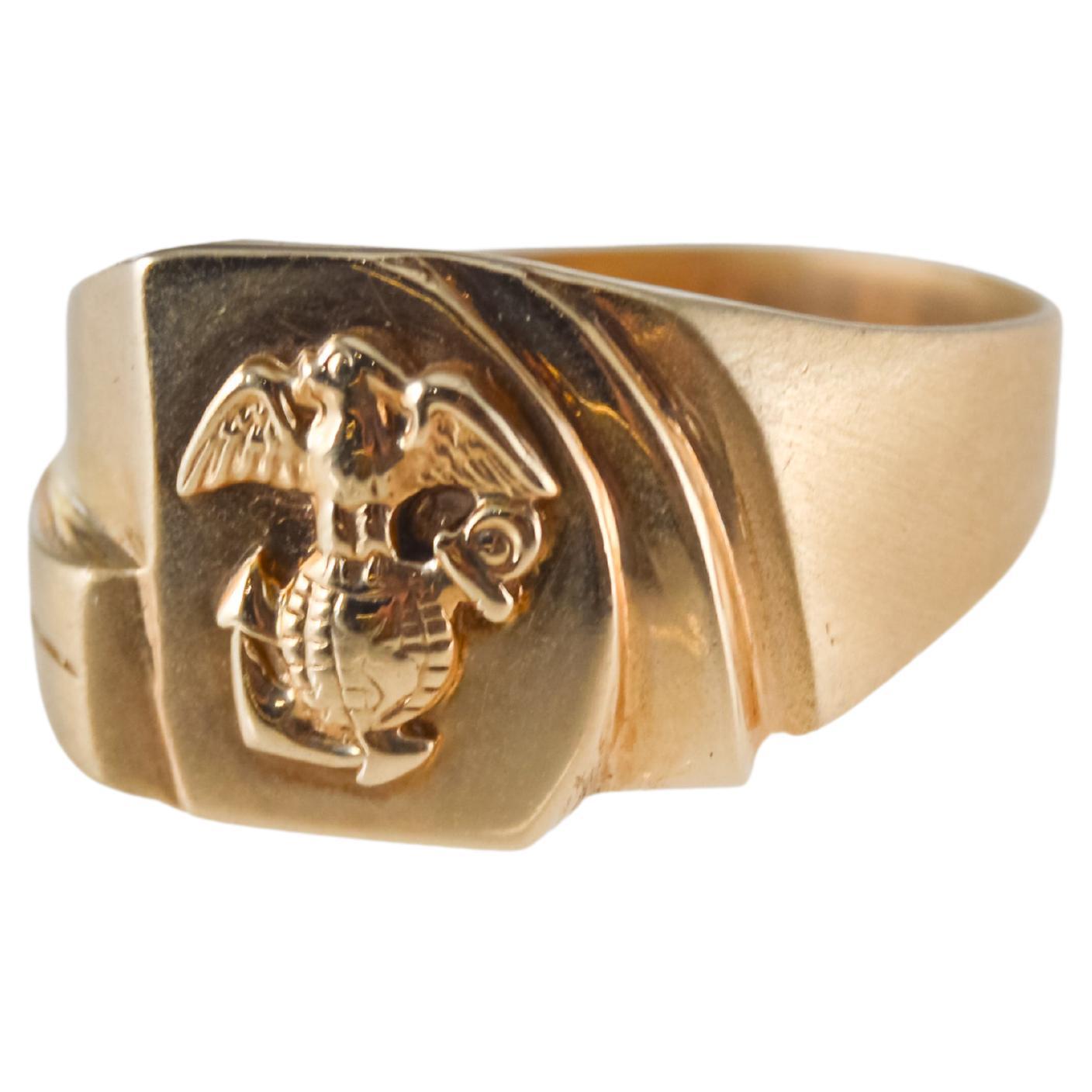 Art Deco 10 Karat Solid Gold Unisex United States Naval Insignia Ring from 1953 For Sale