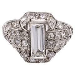 Art Deco 1.00 Carat Baguette Cut Diamond Platinum Ring