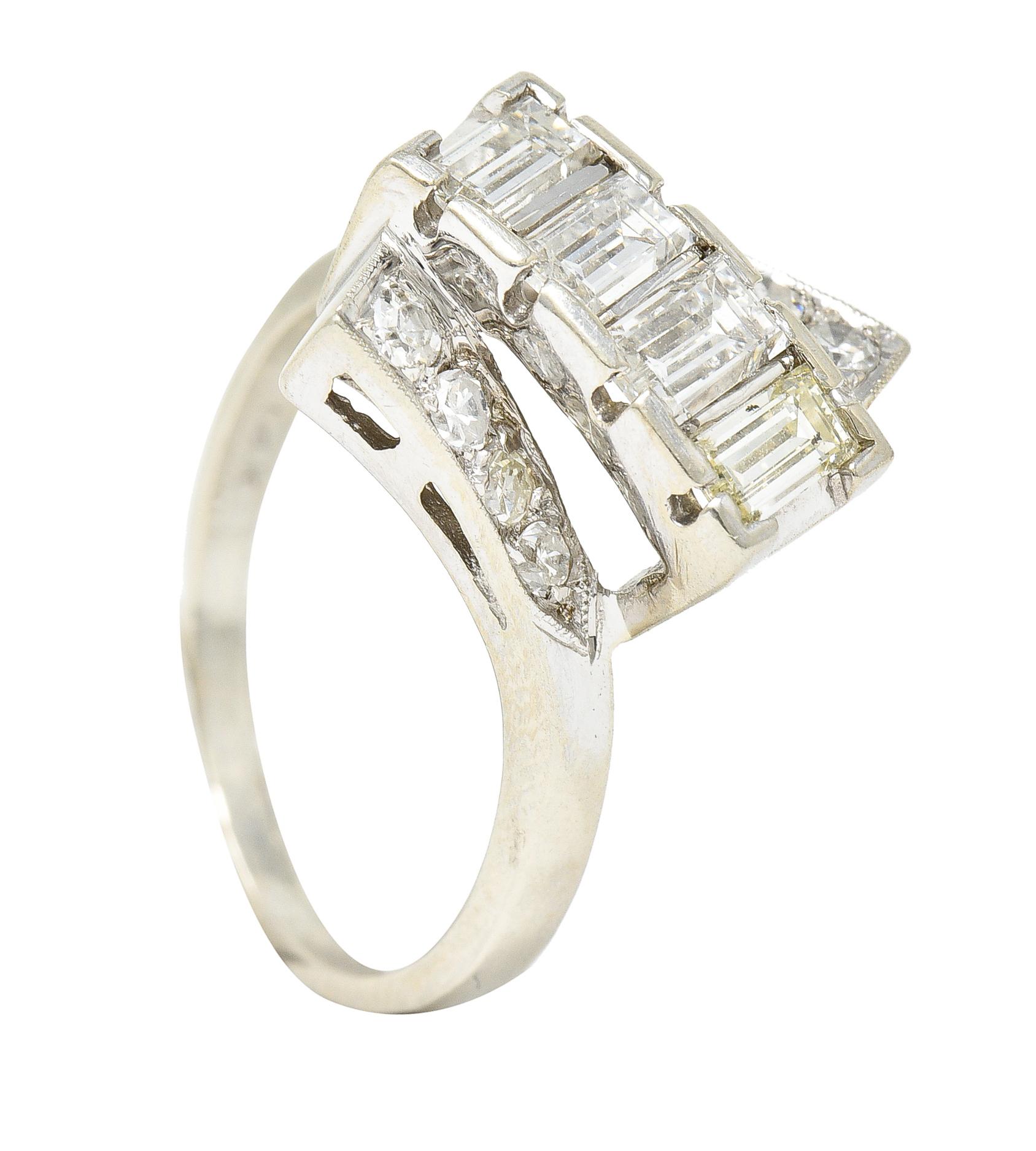 Mid-Century 1.00 CTW Diamond 14 Karat White Gold Bypass Ring For Sale 3