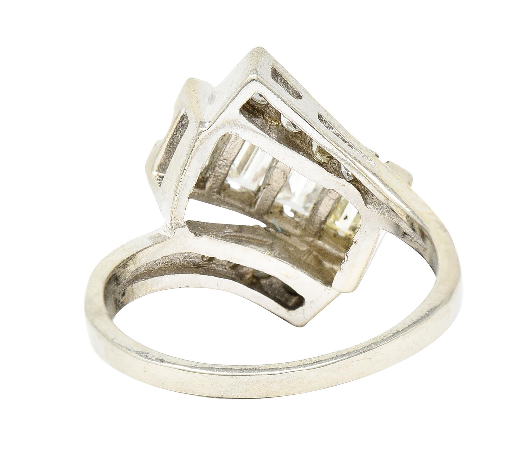 Modern Mid-Century 1.00 CTW Diamond 14 Karat White Gold Bypass Ring For Sale