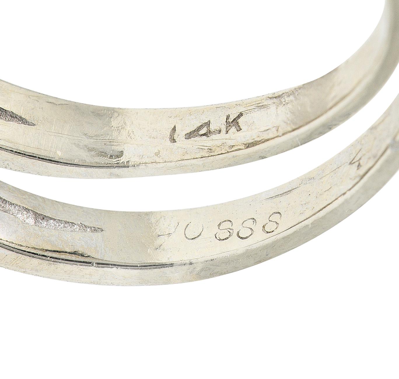 Women's or Men's Mid-Century 1.00 CTW Diamond 14 Karat White Gold Bypass Ring For Sale