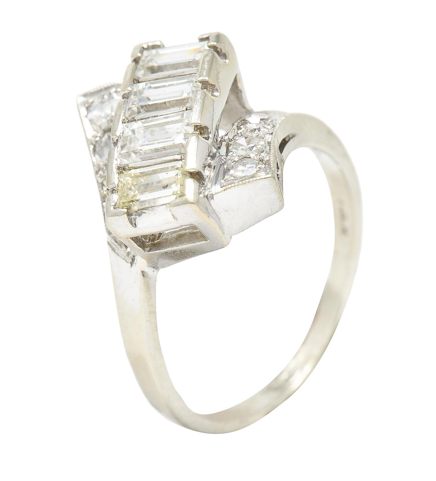 Mid-Century 1.00 CTW Diamond 14 Karat White Gold Bypass Ring For Sale 1