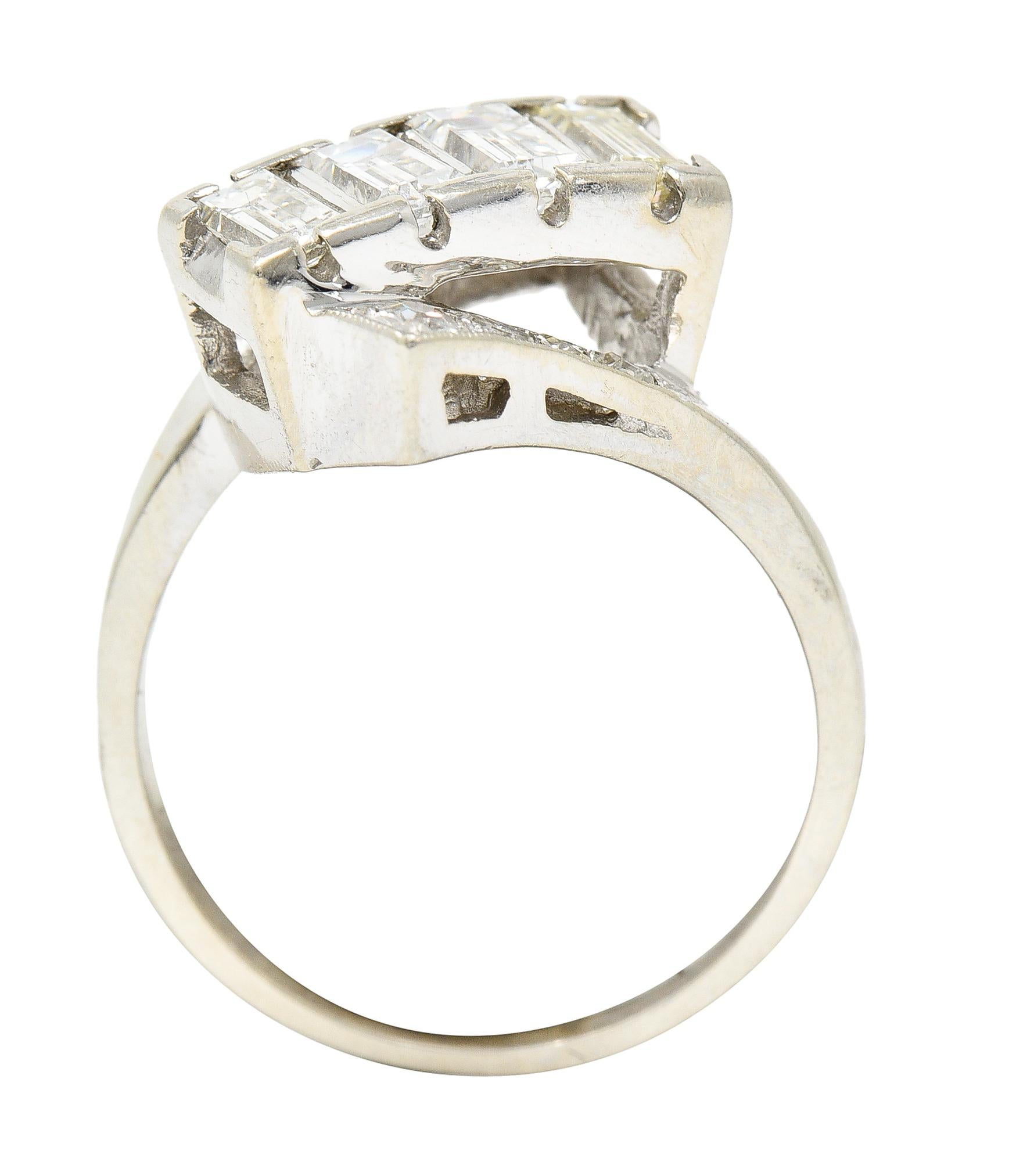 Mid-Century 1.00 CTW Diamond 14 Karat White Gold Bypass Ring For Sale 2